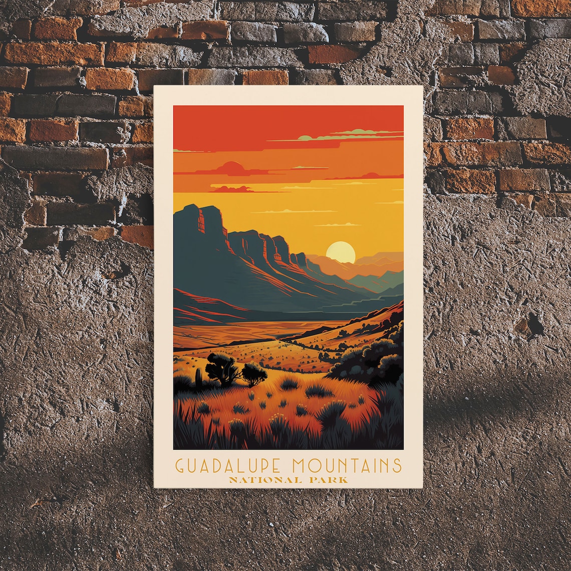 Guadalupe Mountains National Park Red Desert Sunset Peak Travel Poster