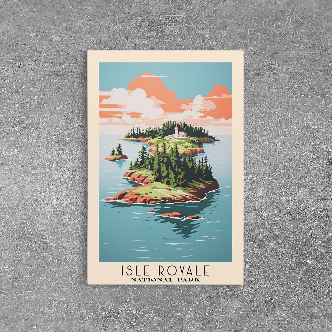 Isle Royale National Park Lighthouse Island Lake Travel Poster - Image 3