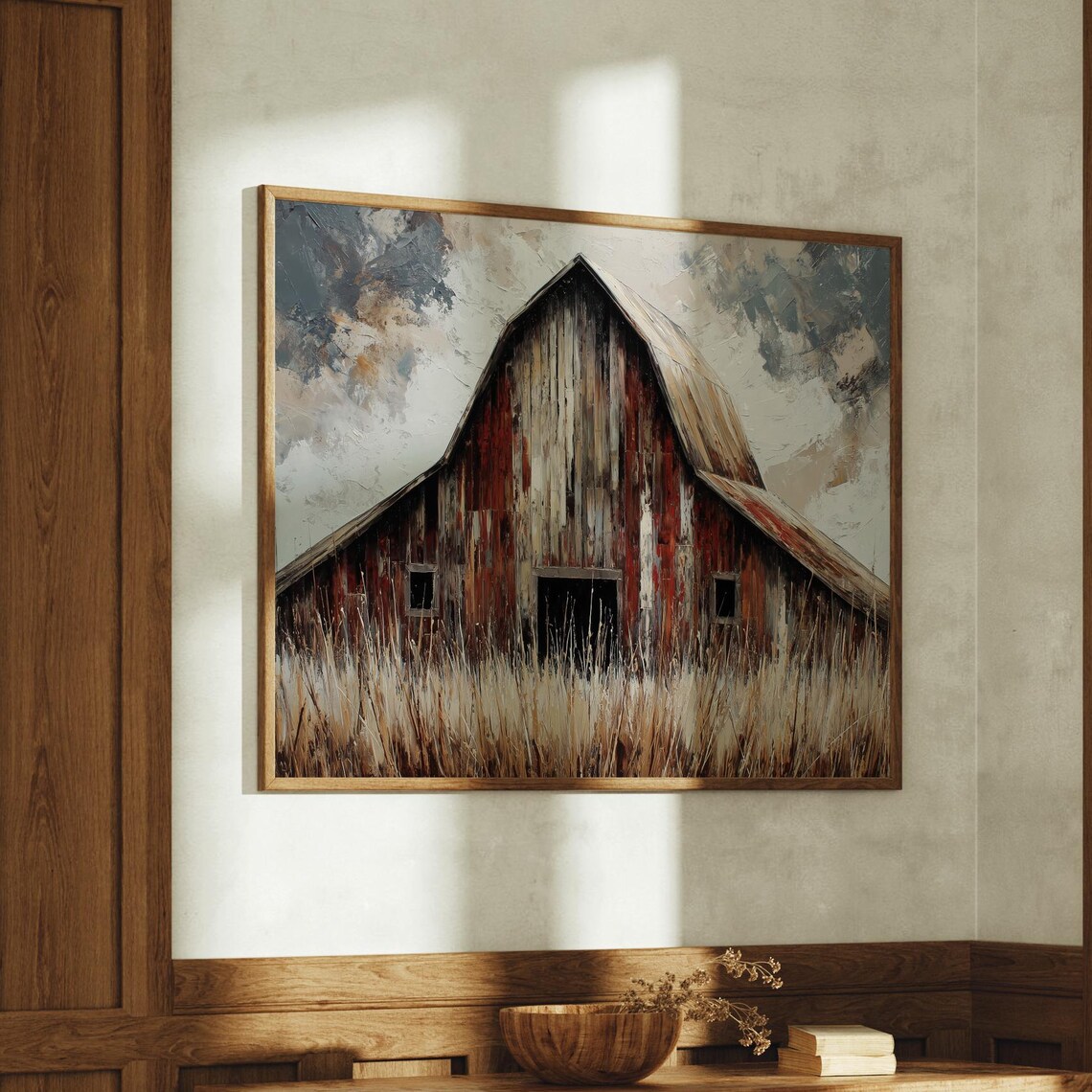 Weathered Red Barn Countryside Field Art Print