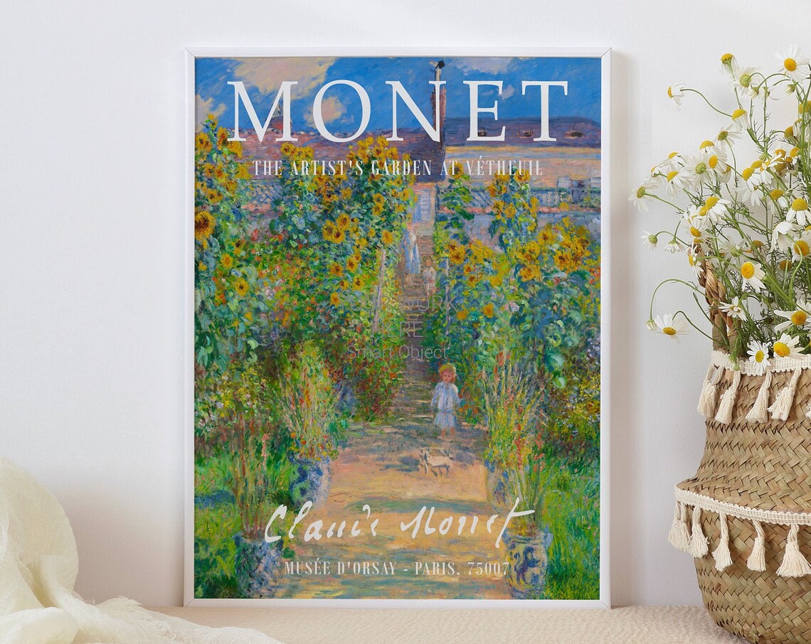 Claude Monet The Artists Garden at Vetheuil Sunflowers Art Poster - Image 3