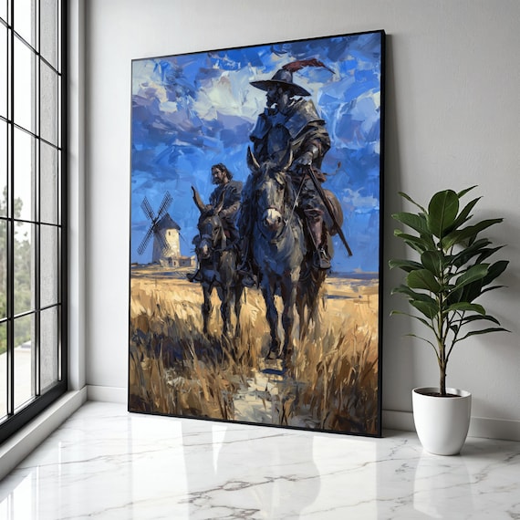 Don Quixote And Sancho Panza Riding Past Windmill Plains Poster