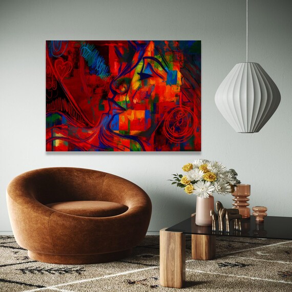 Colorful Mosaic Kissing Faces Abstract Expressionist Love Poster