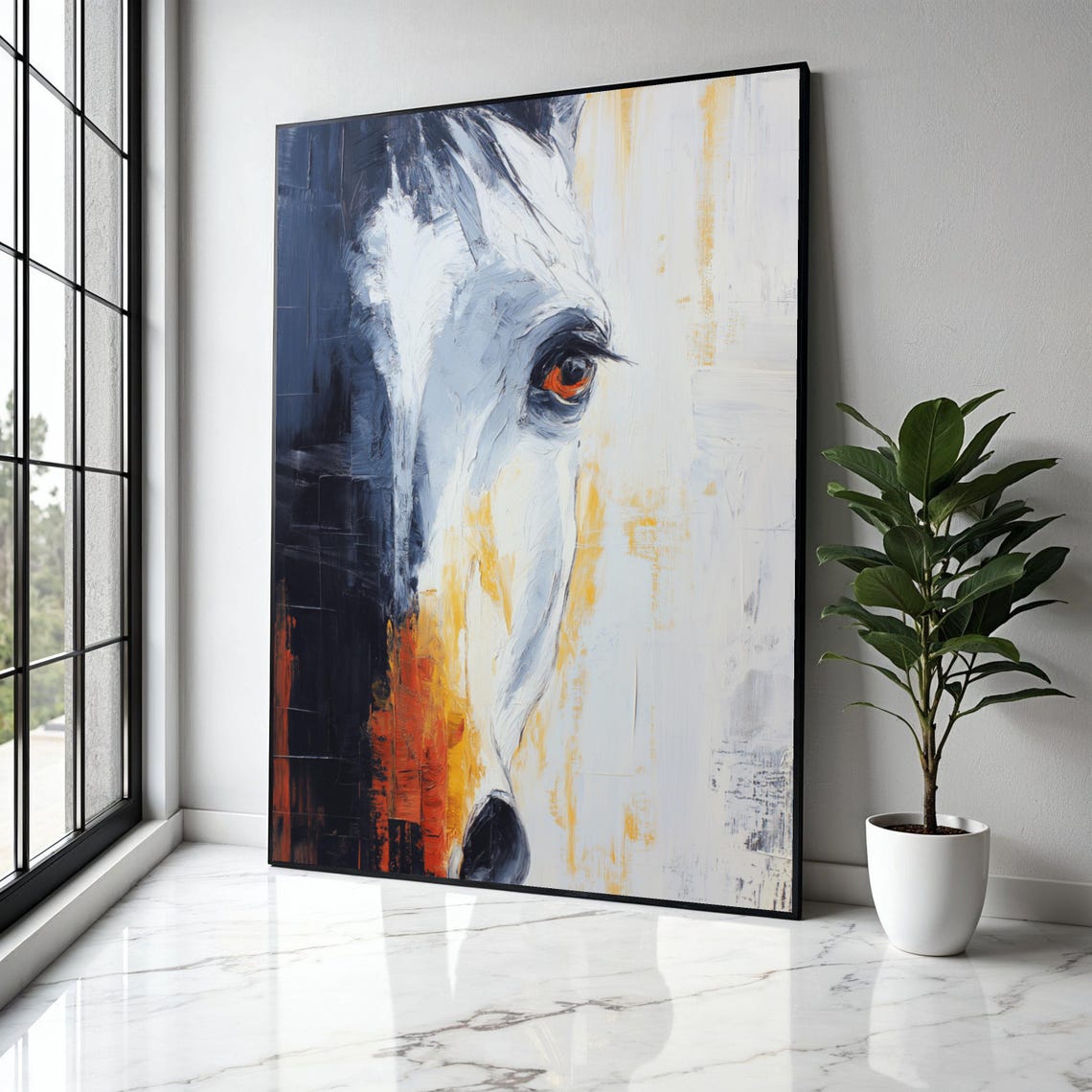 Abstract Horse Eye White Blue Orange Modern Equestrian Art Poster