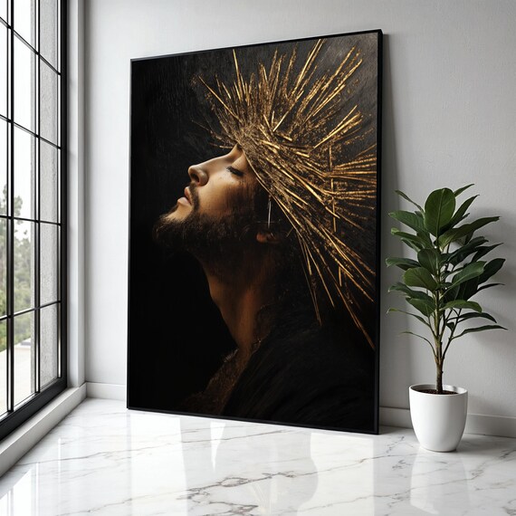 Jesus Christ Crown of Thorns Dramatic Religious Portrait Poster