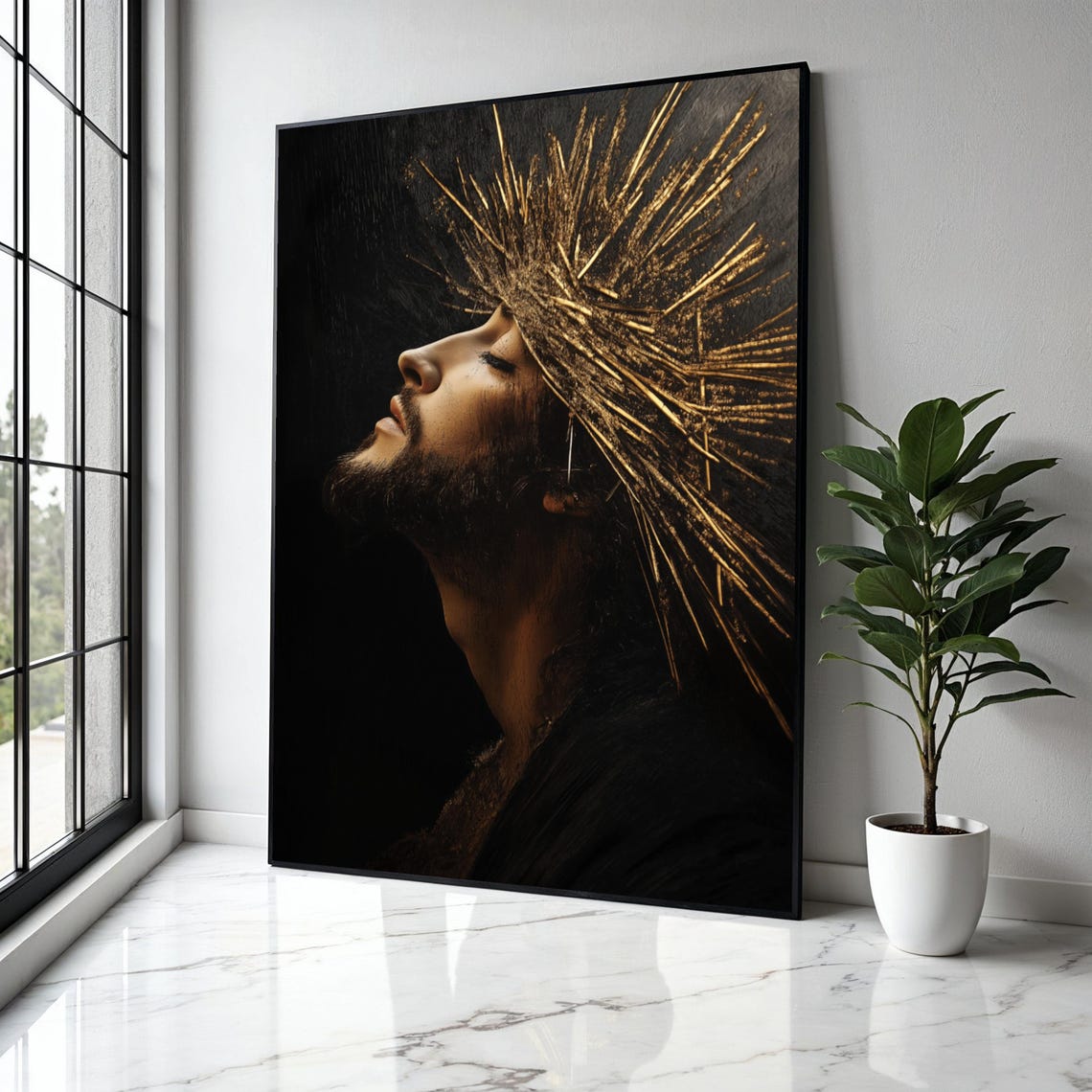 Jesus Christ Crown of Thorns Dramatic Religious Portrait Poster