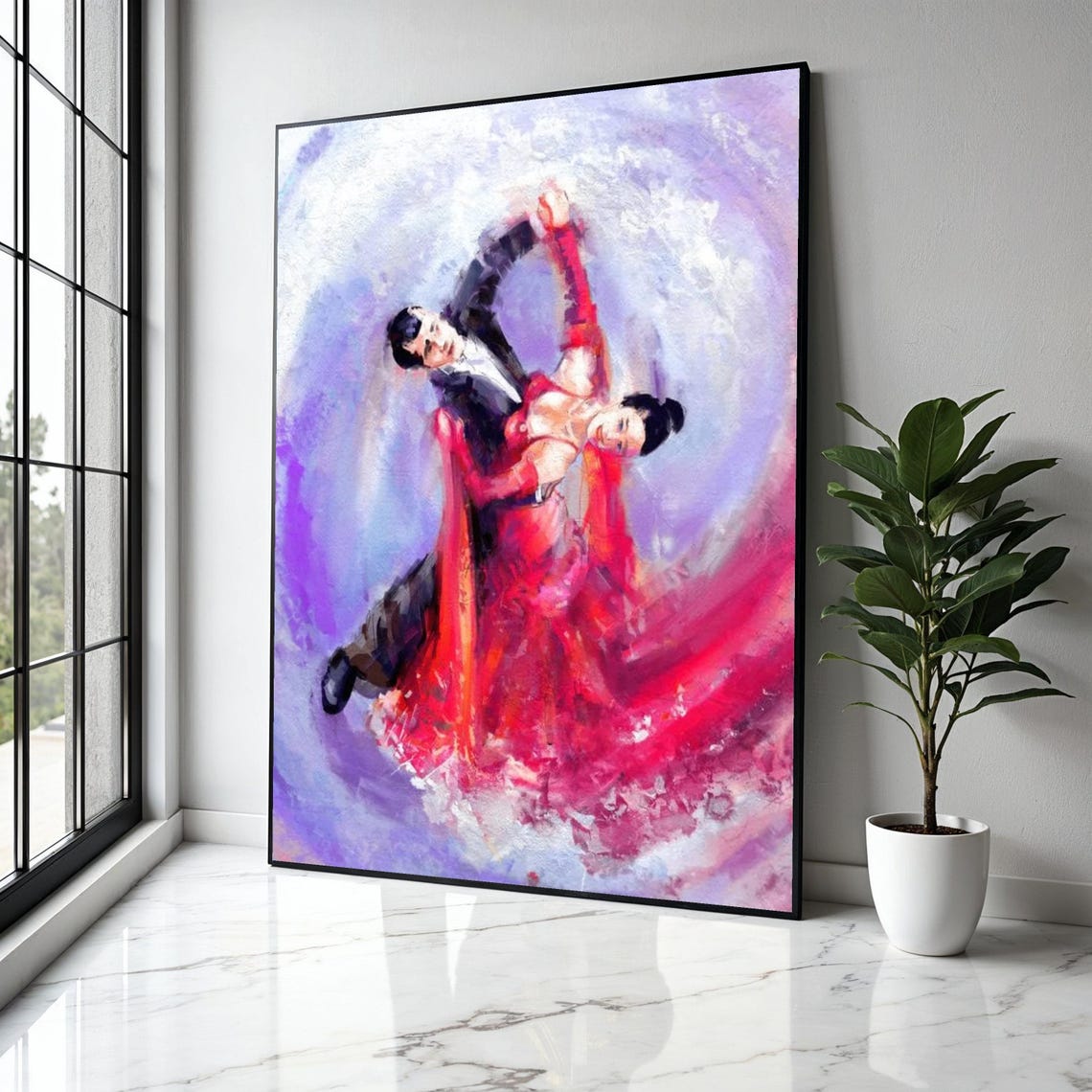 Tango Dancers Red Gown Ballroom Dance Romantic Dramatic Swirl Poster