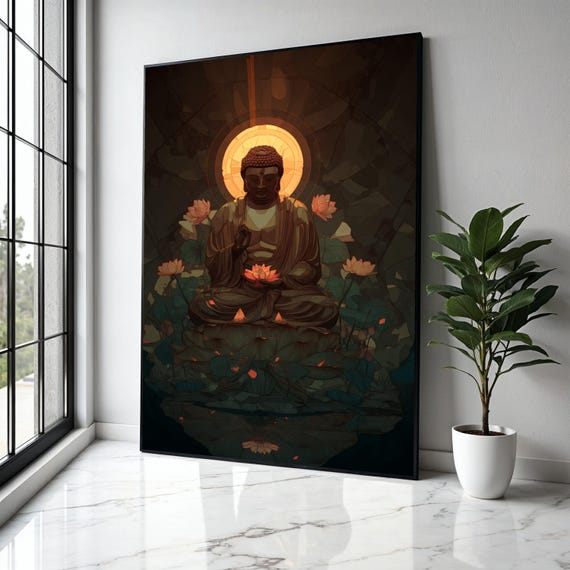 Serene Buddha Meditation Canvas Flower Spiritual Wall Art Calm Zen Home Decor Tranquil Buddhist Gift Print