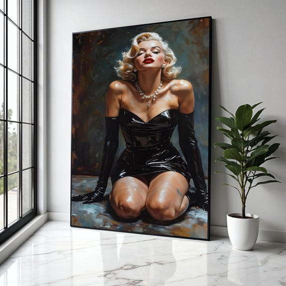 Glamorous Vintage Pinup Woman Canvas Retro Fashion Art Elegant Portrait Wall Decor Sexy Black Dress Gift Home Print