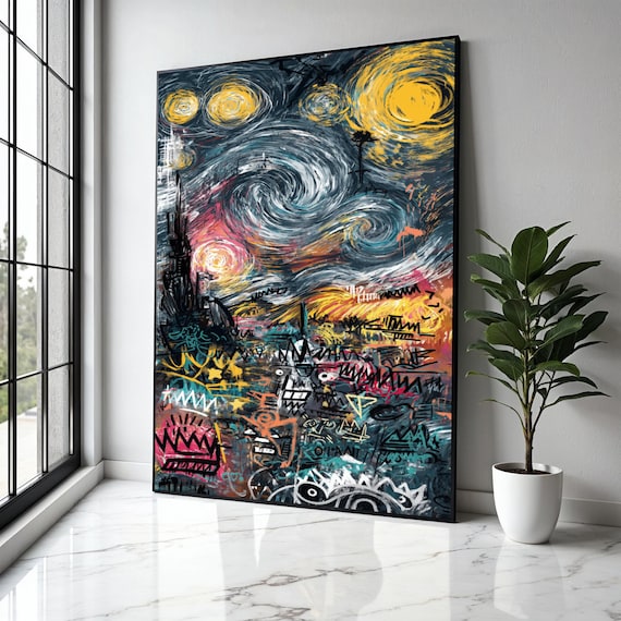 Starry Night Graffiti Abstract Swirling Colorful Urban Art Poster