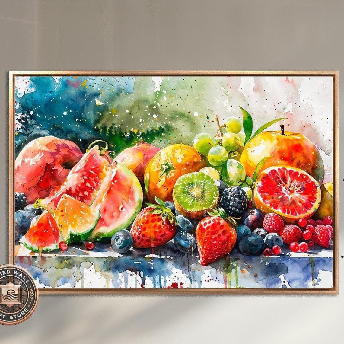 Colorful Summer Fruits Watercolor Still Life Kitchen Wall Poster