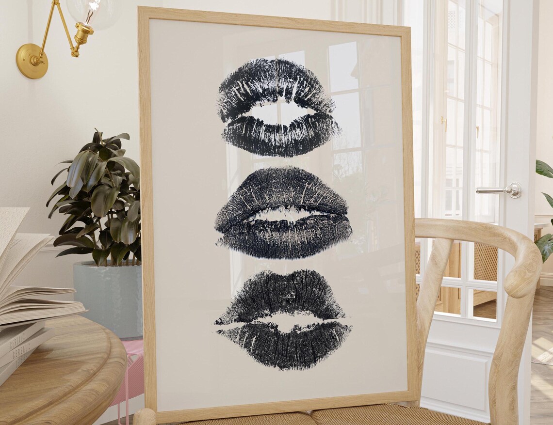 Kiss Lips Retro Art Print, Preppy Girly Decor