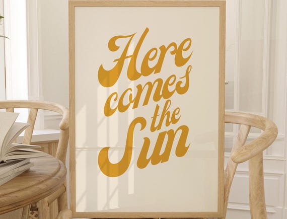 Here Comes The Sun Wall Art Baby Nursery Decor Yellow Retro Boho Sunshine Shower Beatles Lyrics