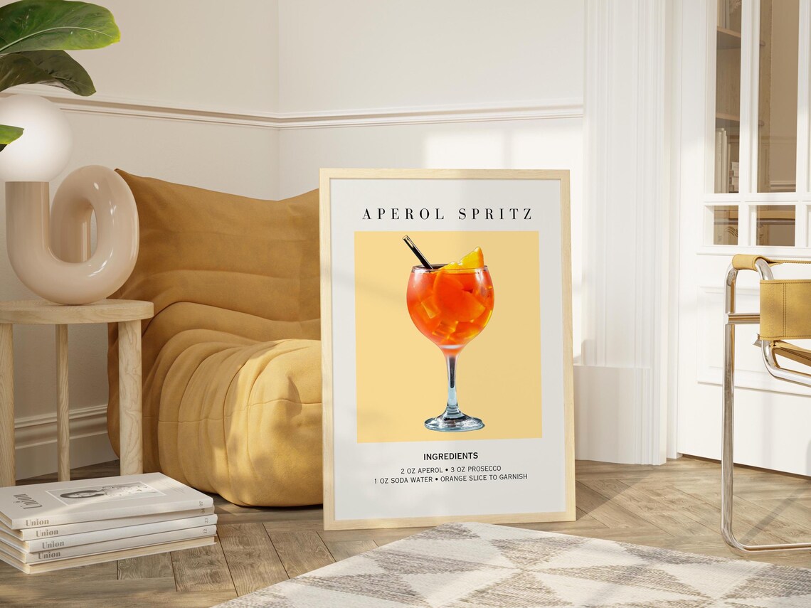 Aperol Spritz Art Print, Minimalist Retro Cocktail - Image 2