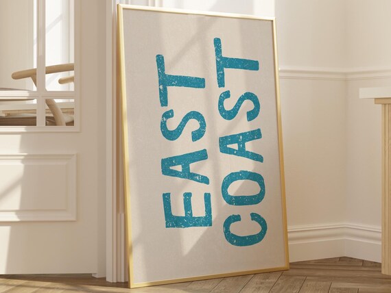 East Coast Teal Distressed Typography Modern Beach House Decor Poster