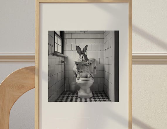 Rabbit In Bathtub Bunny Bathroom Cute Wall Art Animal Decor Nursery Kids