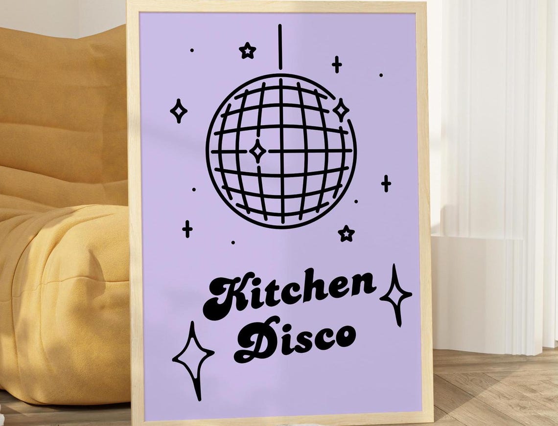 Kitchen Disco Ball Lavender Purple Retro Fun Dance Party Poster
