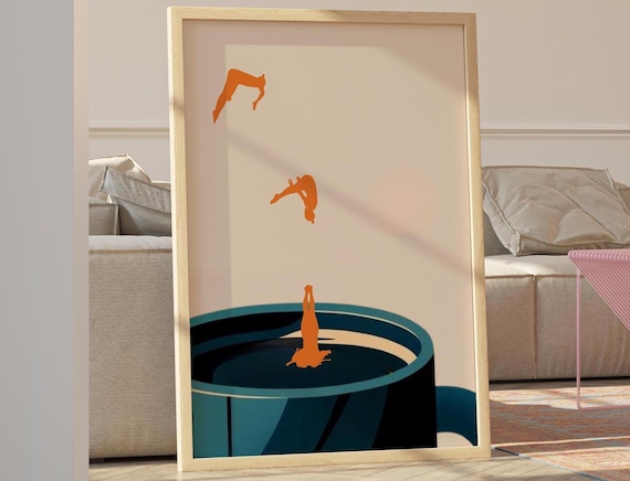 Coffee Cup Divers Orange Silhouettes Retro Pop Art Kitchen Fun Poster
