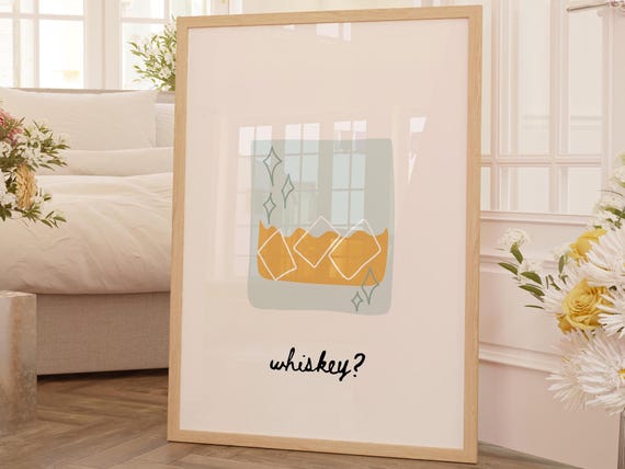 Whiskey On The Rocks Playful Blue Tumbler Illustration Bar Poster