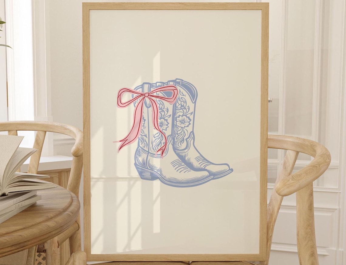 Coquette Blue Cowboy Boots, Vintage Western Poster