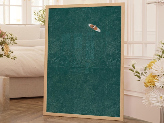 Aerial Boat Minimalist Deep Teal Ocean Swimming Pool Artwork Poster