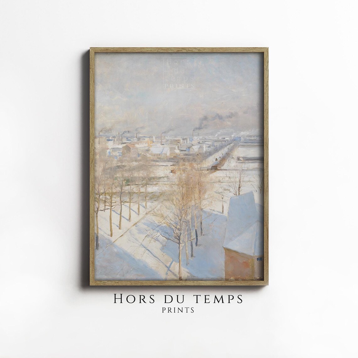 Snowy Town Aerial View Soft Winter Cityscape Impressionist Oil Poster - Image 2