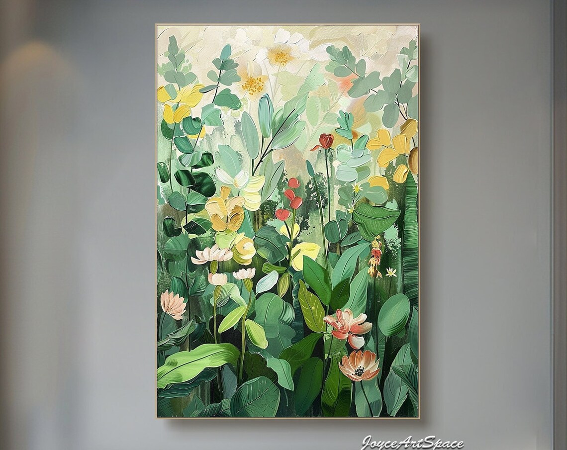 Green Floral Oil Painting Wall Art Print