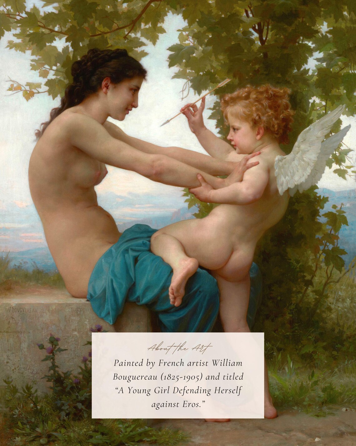 Bouguereau Young Girl Defending Herself Against Eros Classical Art Print - Image 2