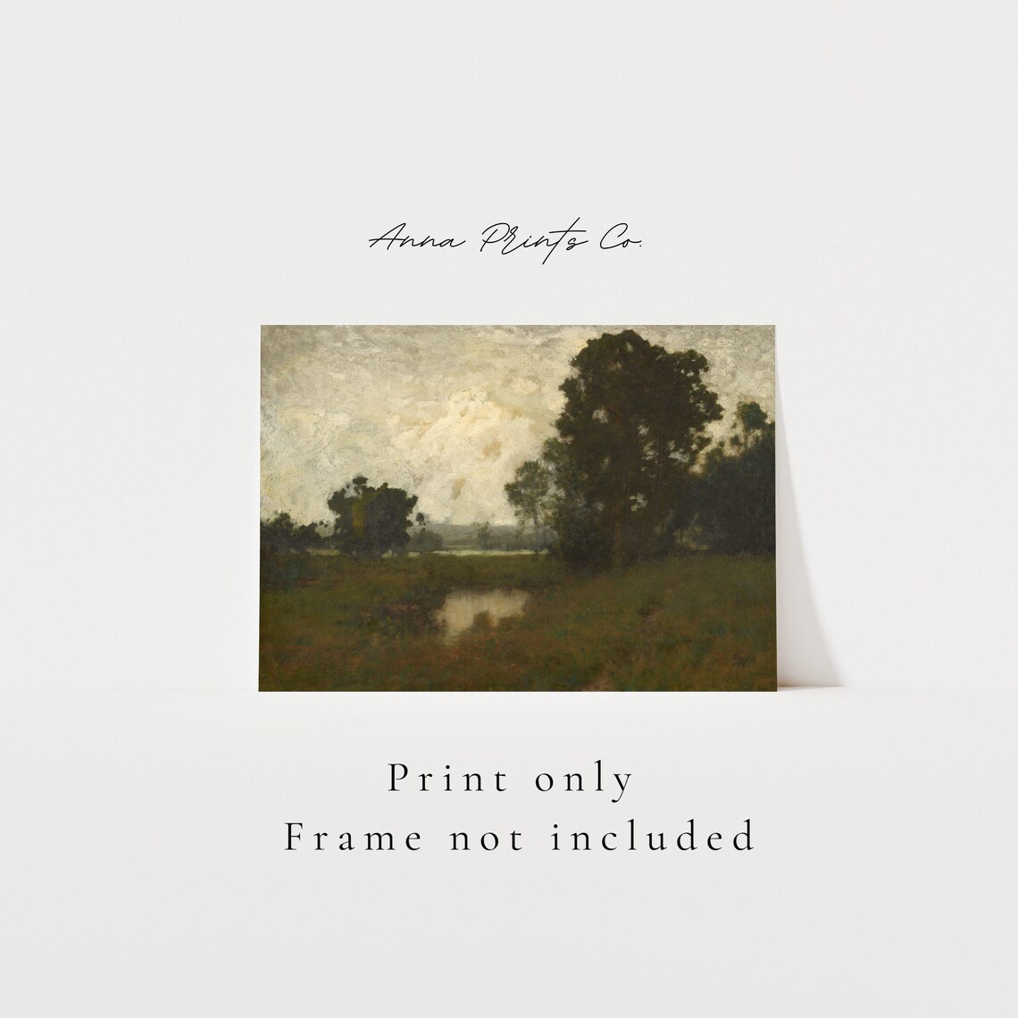 Vintage Moody Green Landscape Painting Art Print - Image 3