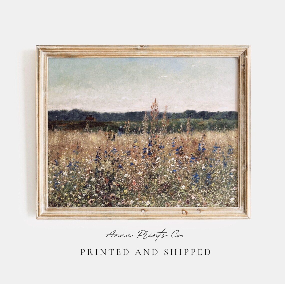 Antique Flower Field, Vintage Floral Landscape Art Print