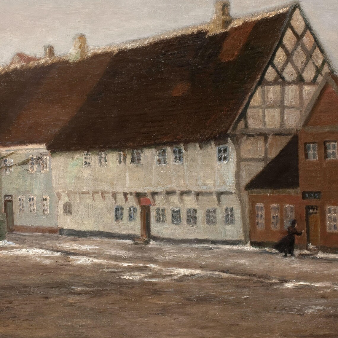 European Village Street Winter Snowy Rooftops Antique Town Print - Image 2