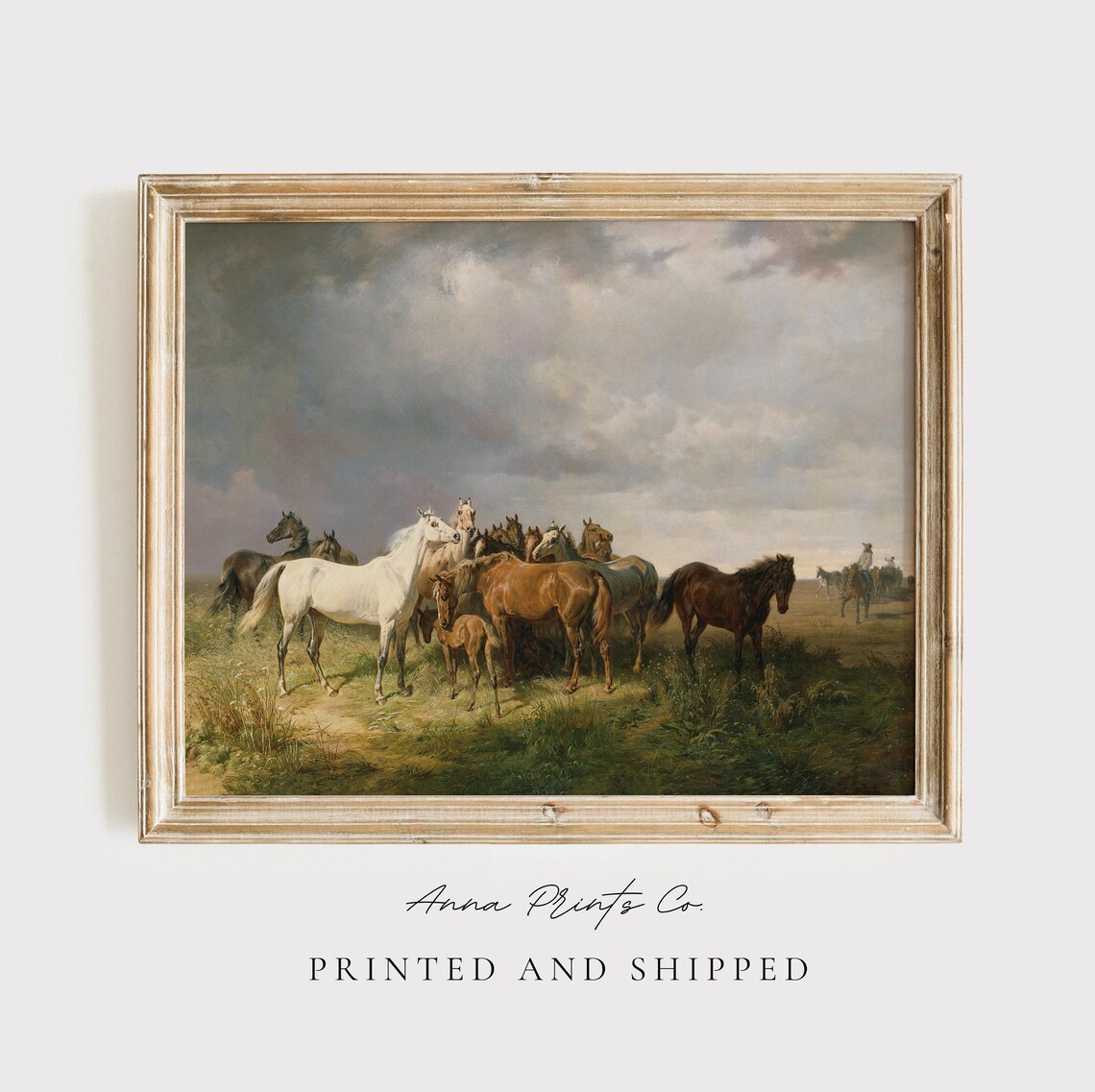 Horses in the Grassland, Vintage Landscape Art Print