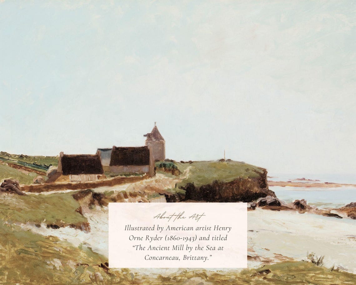 Coastal Headland With Stone Buildings And Sandy Cove Vintage Print - Image 2