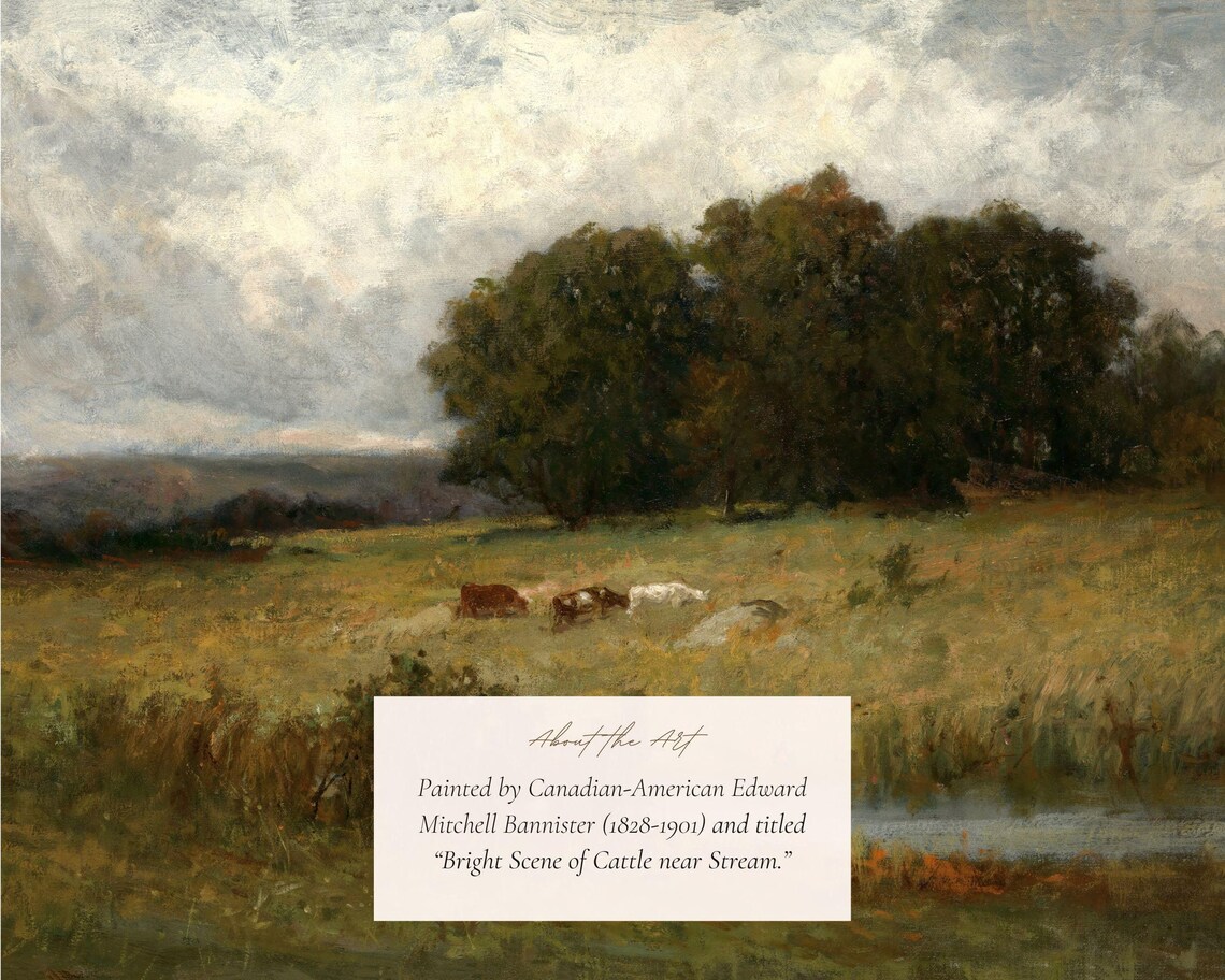 Cattle Grazing in a Field, Victorian Landscape Art Print - Image 2