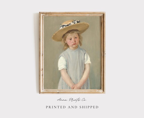 Victorian Child in a Straw Hat, Cottage Farmhouse Art Print