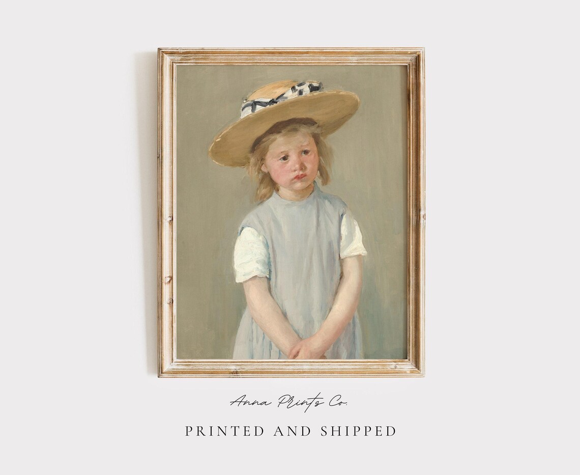 Victorian Child in a Straw Hat, Cottage Farmhouse Art Print