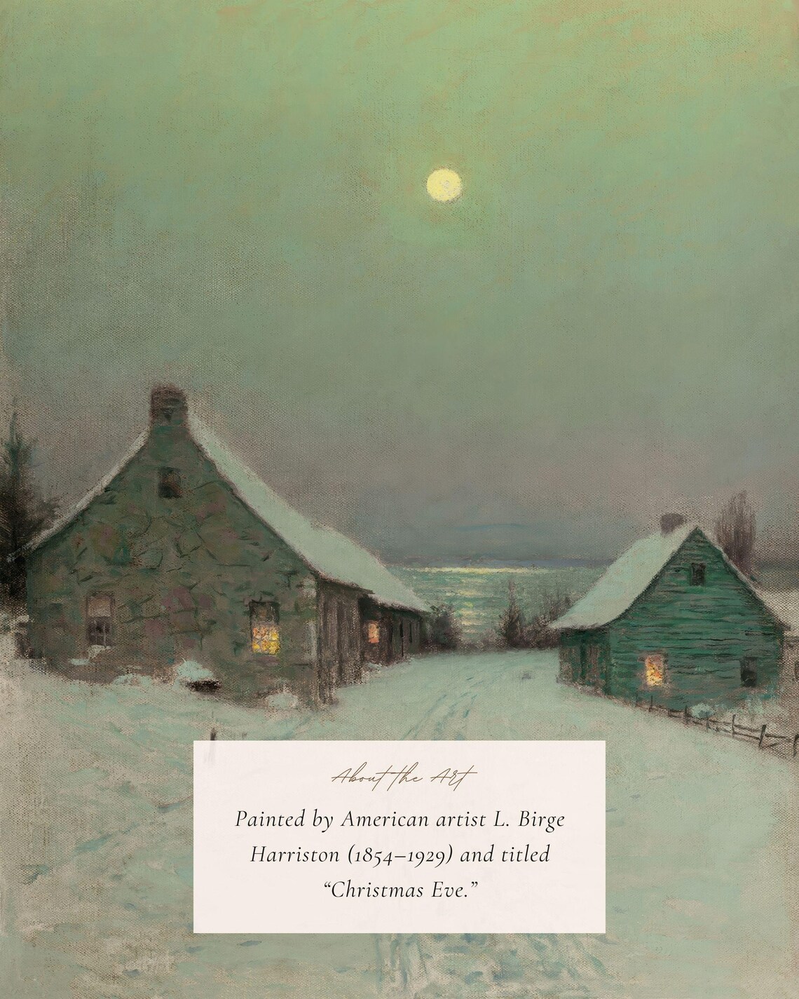 Christmas Eve Winter Village Landscape, Holiday Poster - Image 2