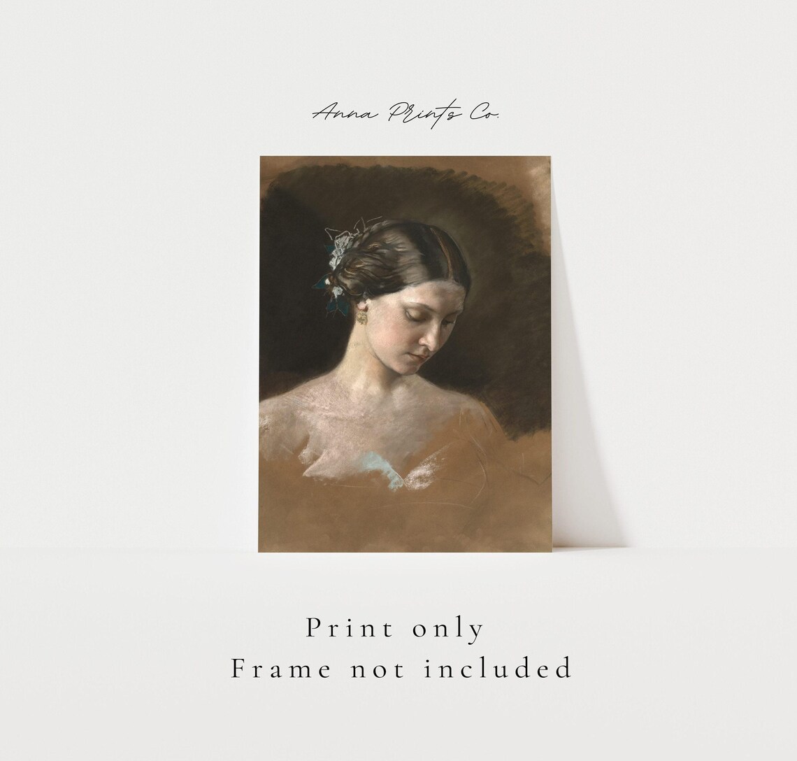 Study of a Beautiful Woman Vintage Portrait Print Dark Academia Art - Image 3