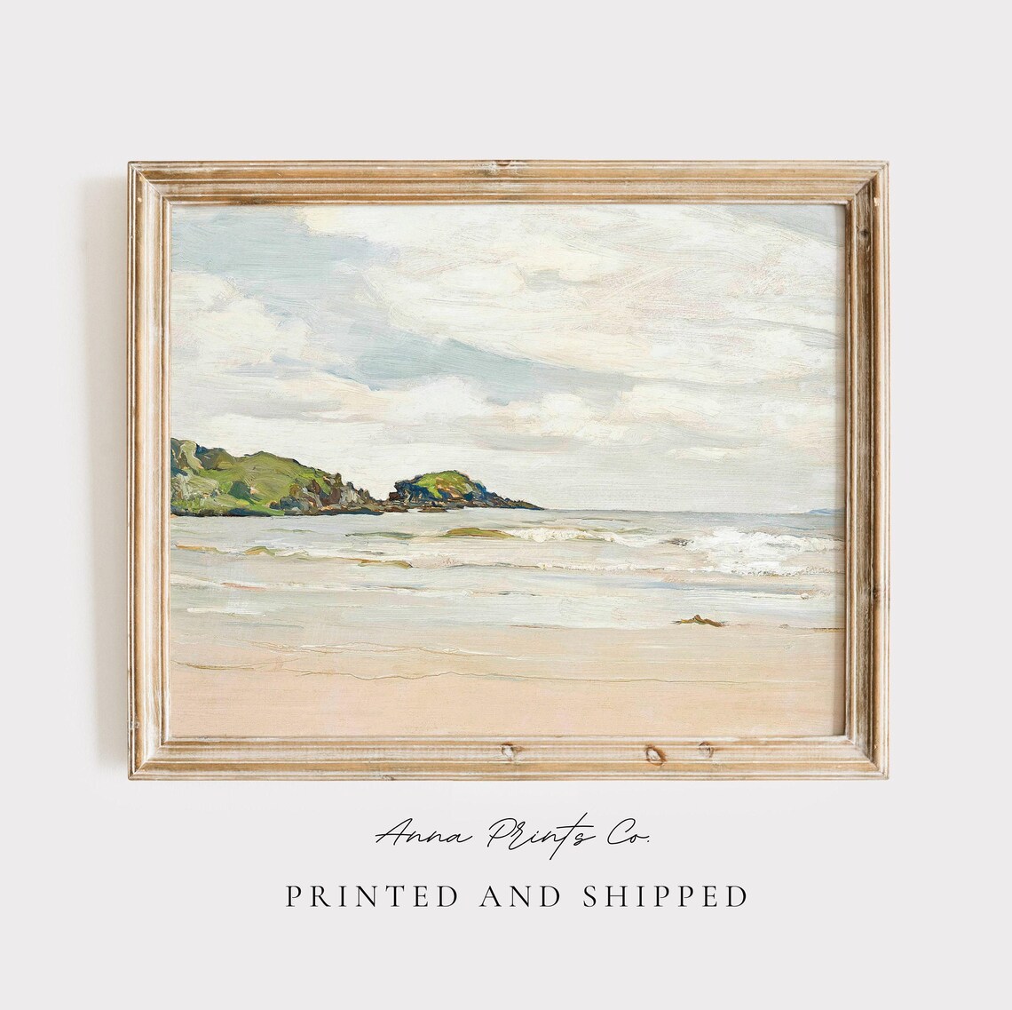 Vintage Beach Painting, Coastal Landscape Art Print