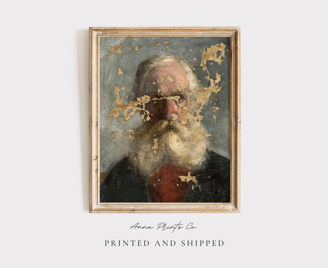 Antique Bearded Man Portrait, Victorian Art Print