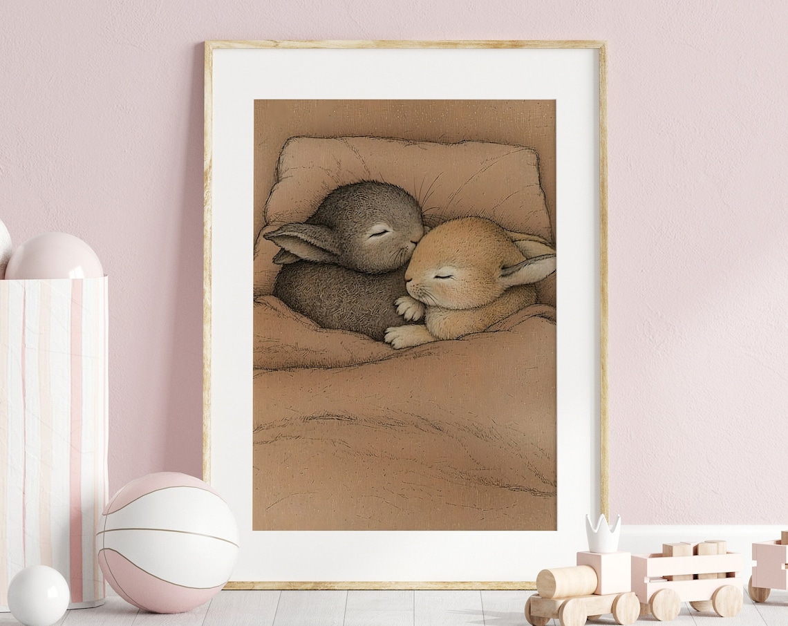 Sleeping Bunnies Vintage Nursery Illustration Poster