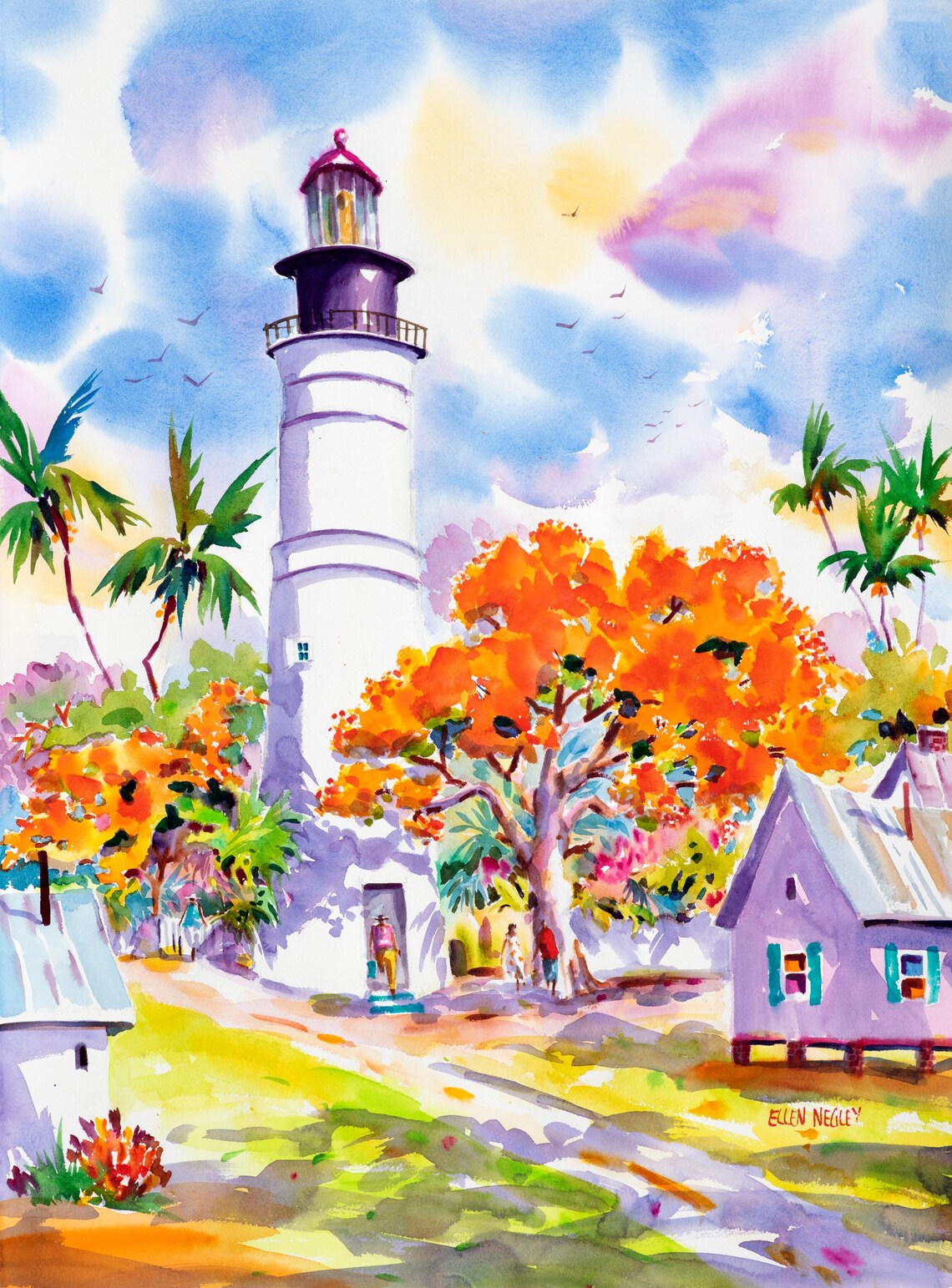 Key West Lighthouse, Watercolor Travel Poster