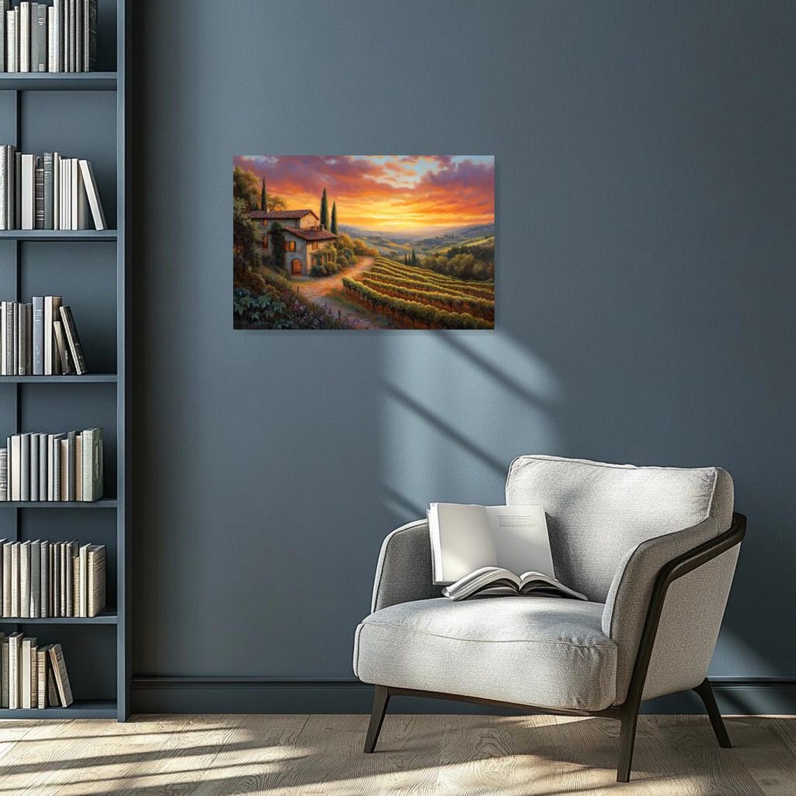 Print Inspired By Claude Monet With Serene Vineyard Sunset Landscape Wall Art For Home Decor - Image 5