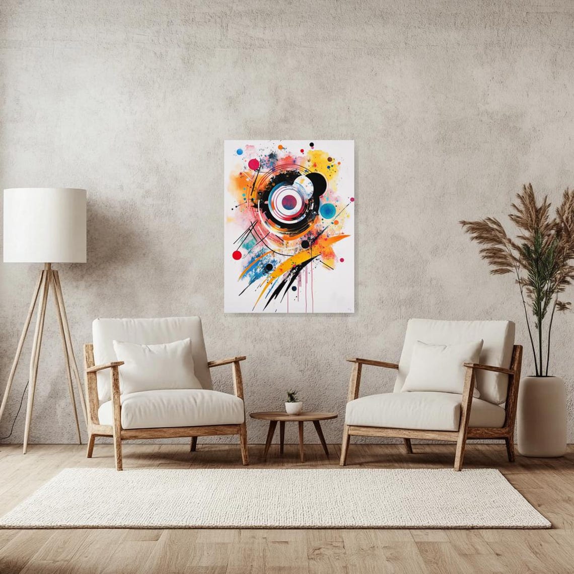 Joyful Colorful Concentric Circles Watercolor Abstract Art Poster - Image 3
