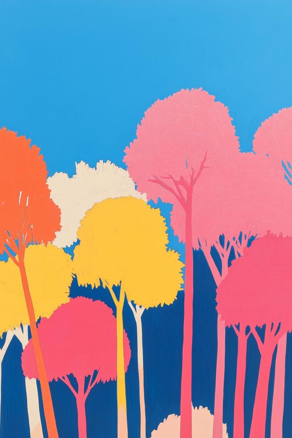 Vibrant Colorful Tree Landscape Print Modern Home Decor Bright Wall Art Inspired By Alex Katz