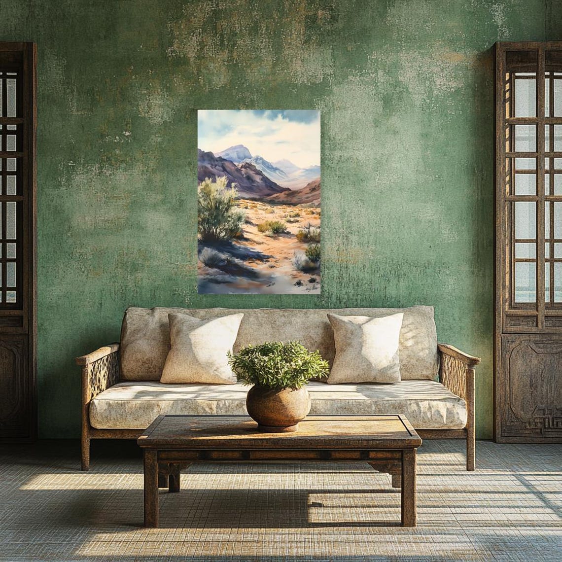 Desert Canyon Mountains Watercolor Natural Tones Landscape Poster - Image 3