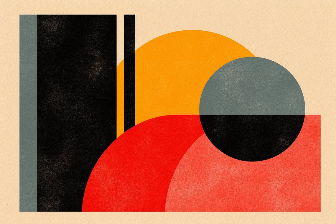Bauhaus Geometric Circles Bars Bold Red Black Neutral Poster