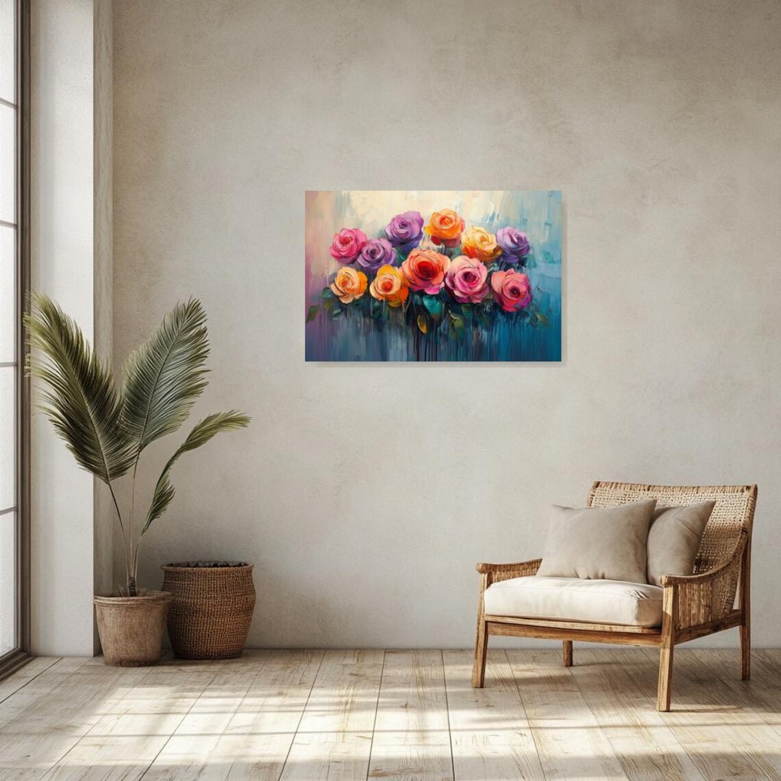 Impasto Colorful Roses Painting in Purple Orange and Pink Poster - Image 3