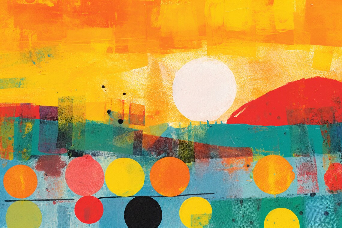 Abstract Sunrise Colorful Circles Modern Contemporary Art Poster