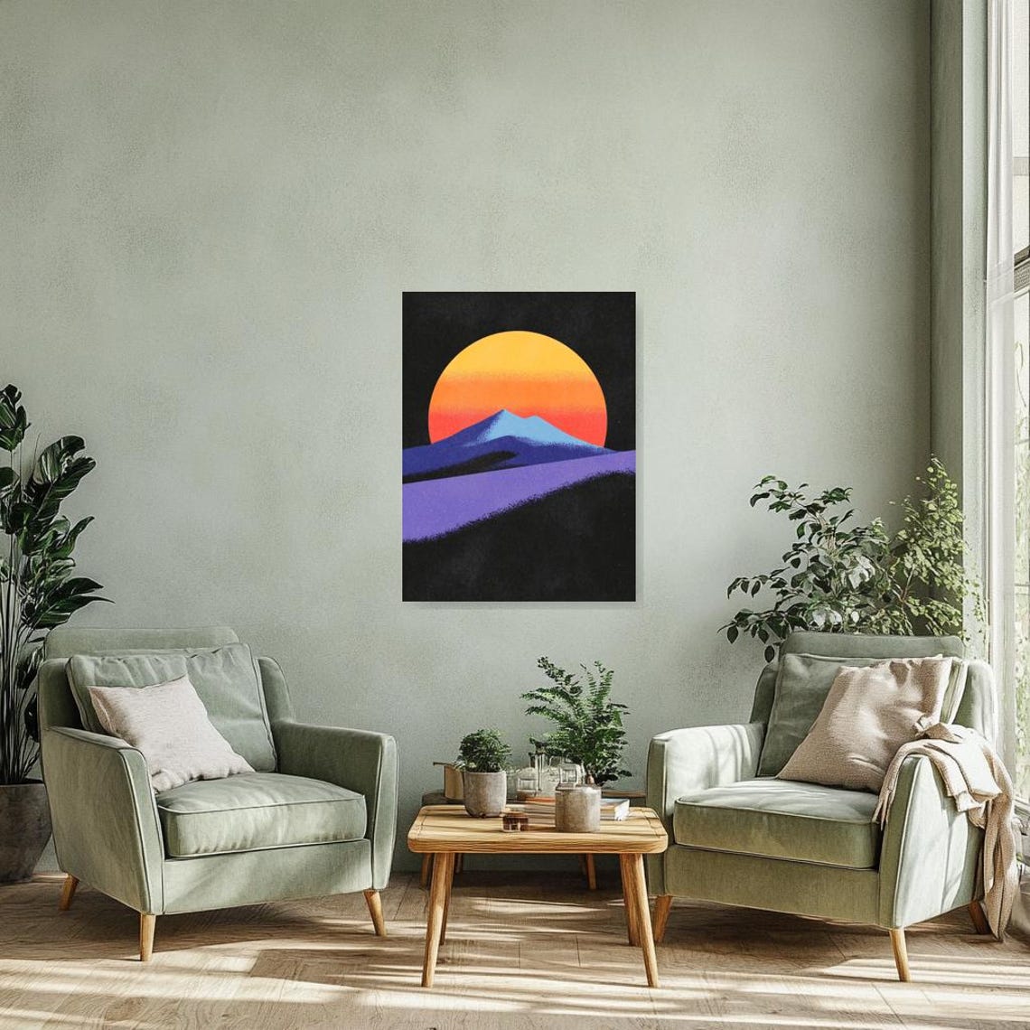 Retro Mountain Sunset Print In Vibrant Colors Inspired By Retro Art For Home Decor And Wall Art - Image 2