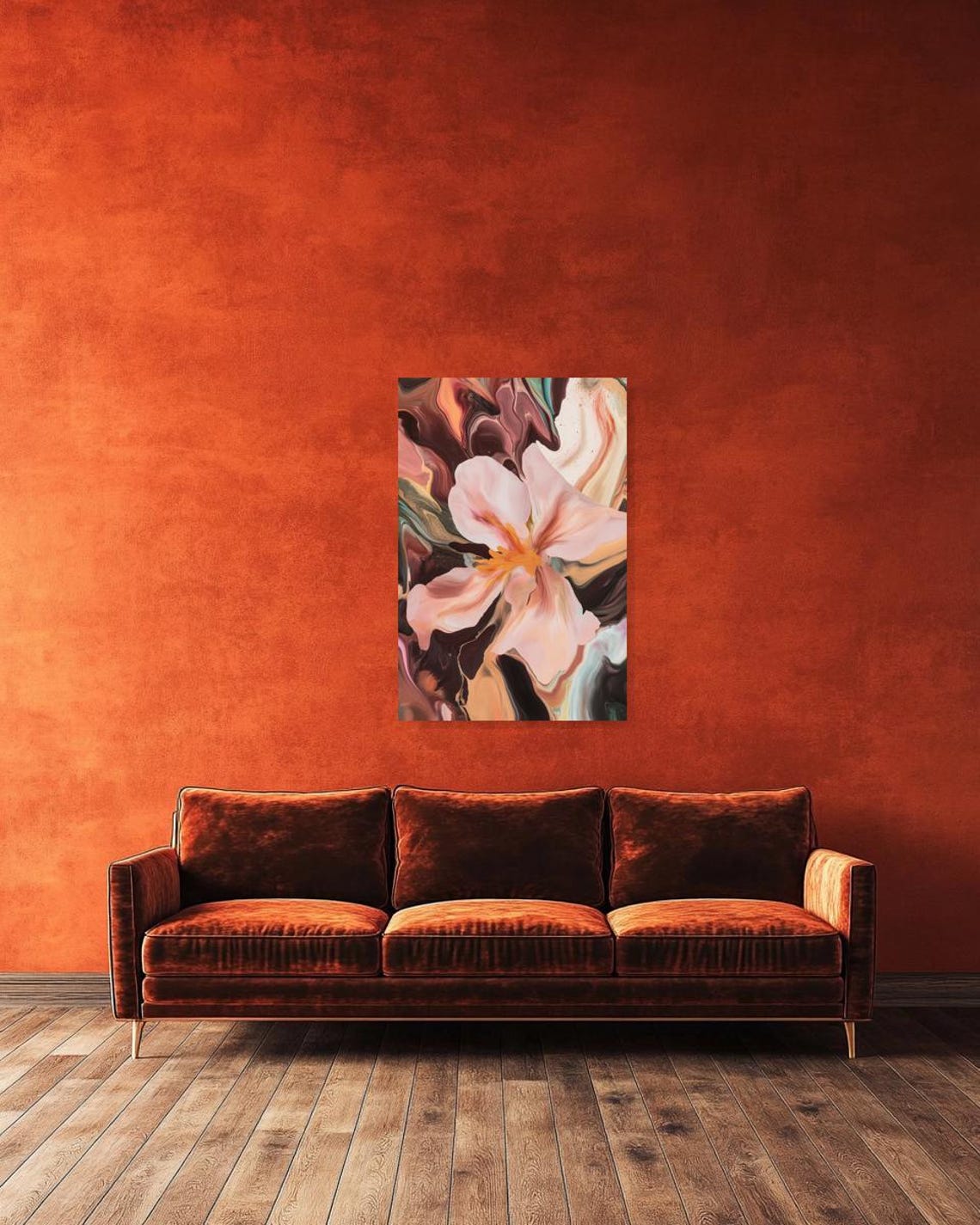 Blush Pink Flower Blooming on a Marble Swirl Abstract Floral Poster - Image 3